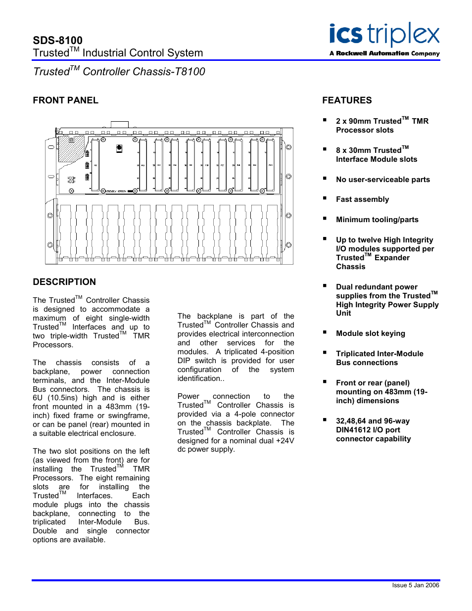 Rockwell Automation T8100 Trusted Controller Chassis User Manual | 2 pages