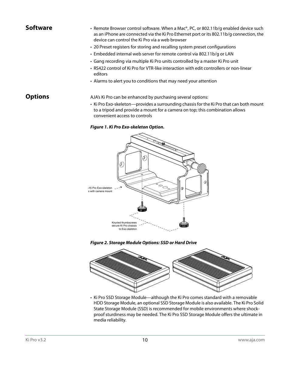 Software, Options, Software options | AJA Ki Pro User Manual | Page 10 / 110