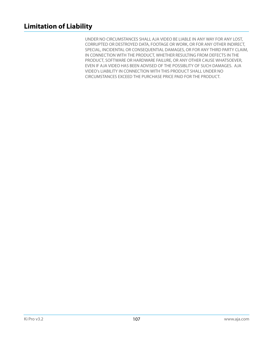 Limitation of liability | AJA Ki Pro User Manual | Page 107 / 110