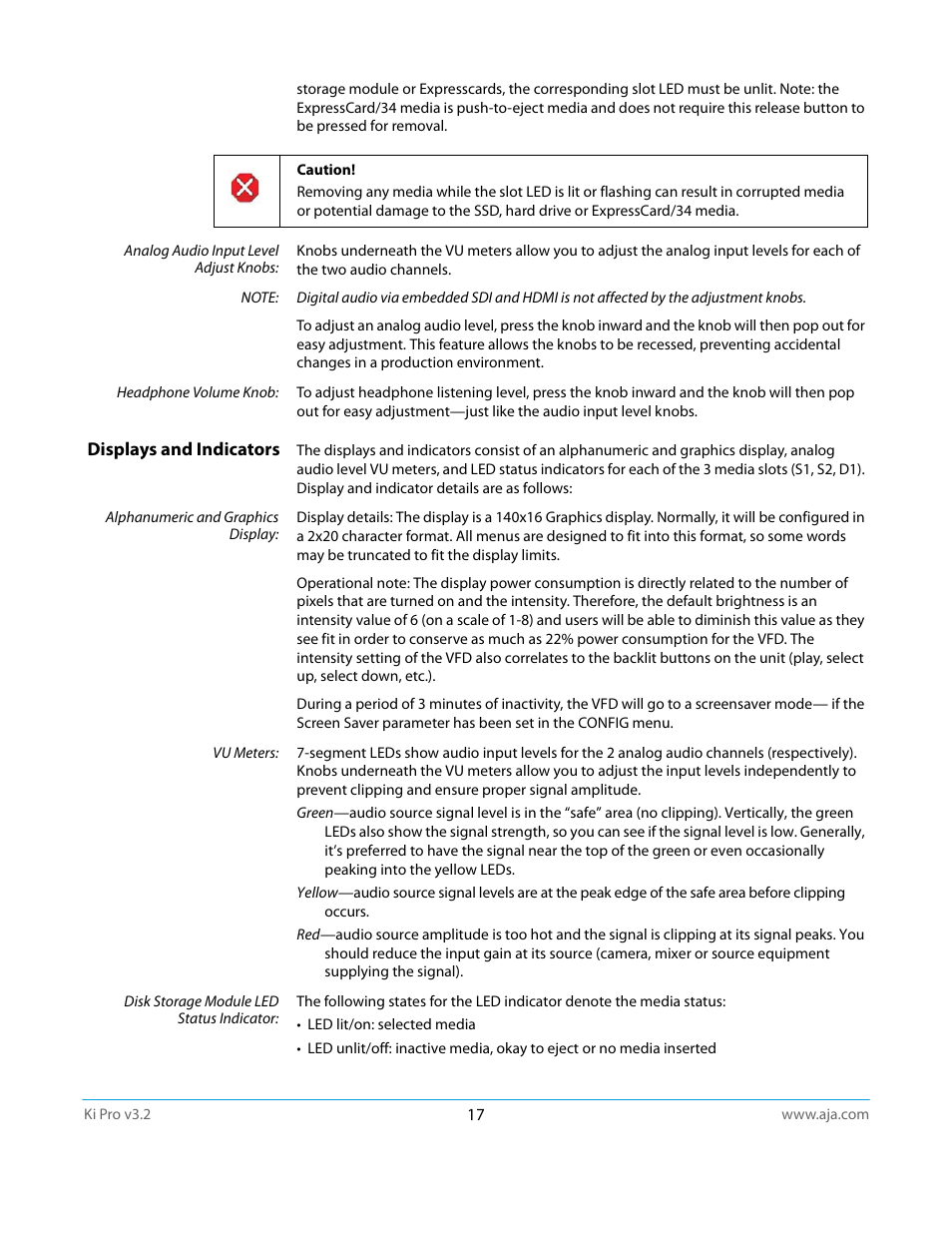 Displays and indicators | AJA Ki Pro User Manual | Page 17 / 110