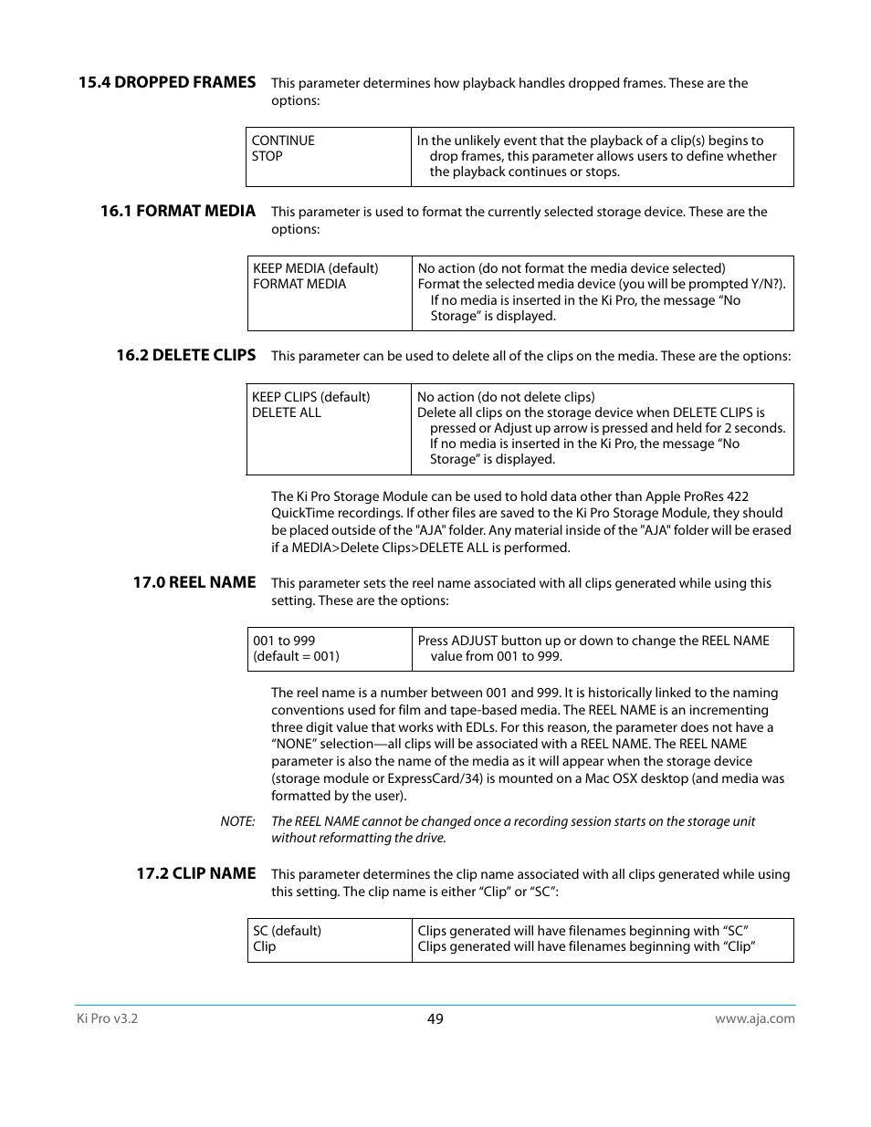 4 dropped frames, 1 format media, 2 delete clips | 0 reel name, 2 clip name | AJA Ki Pro User Manual | Page 49 / 110