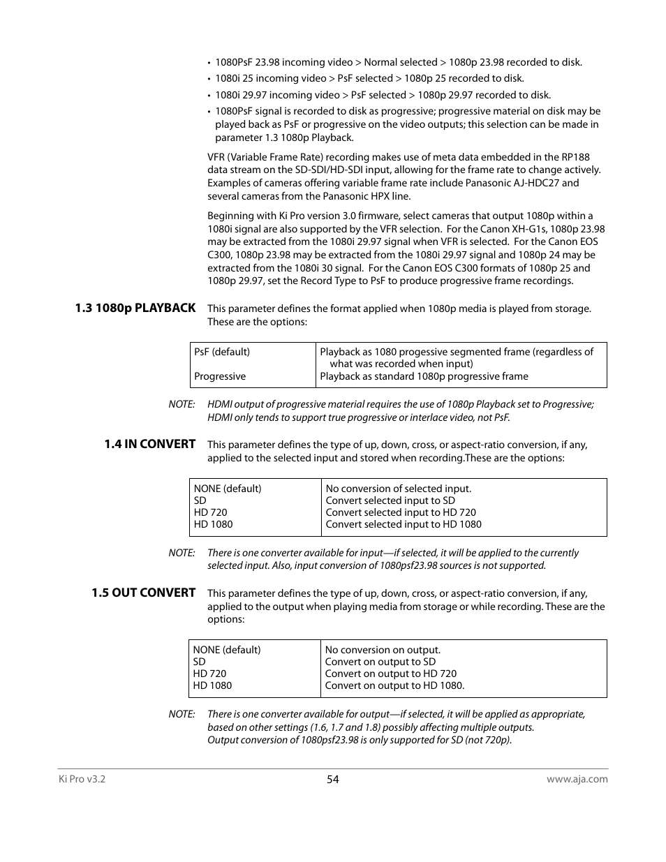 3 1080p playback, 4 in convert, 5 out convert | 4 in convert 1.5 out convert | AJA Ki Pro User Manual | Page 54 / 110