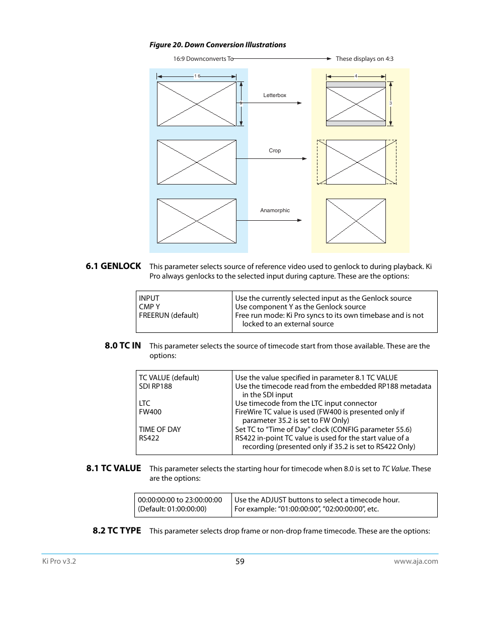 1 genlock, 0 tc in, 1 tc value | 2 tc type, 1 genlock 8.0 tc in 8.1 tc value 8.2 tc type | AJA Ki Pro User Manual | Page 59 / 110