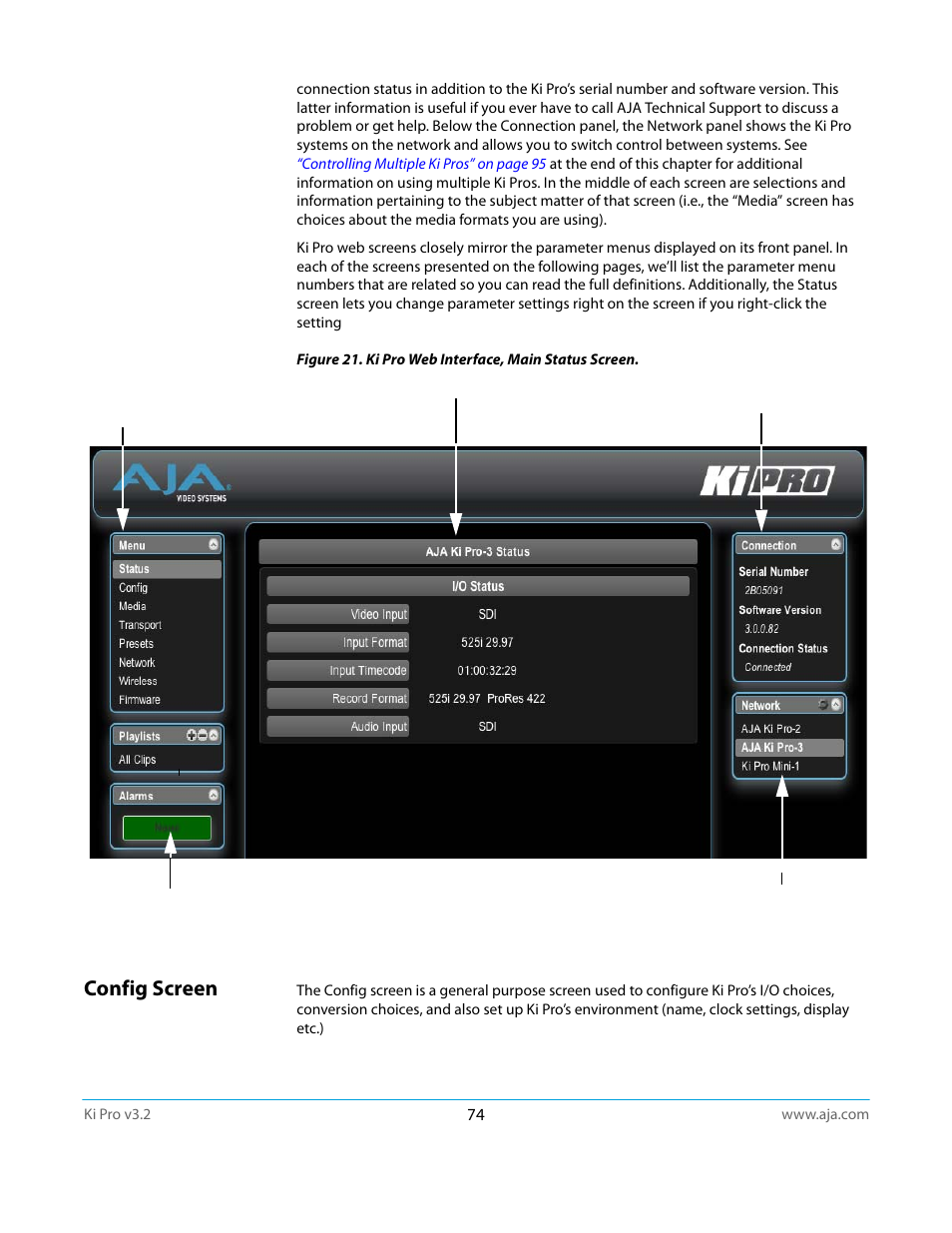 Config screen | AJA Ki Pro User Manual | Page 74 / 110