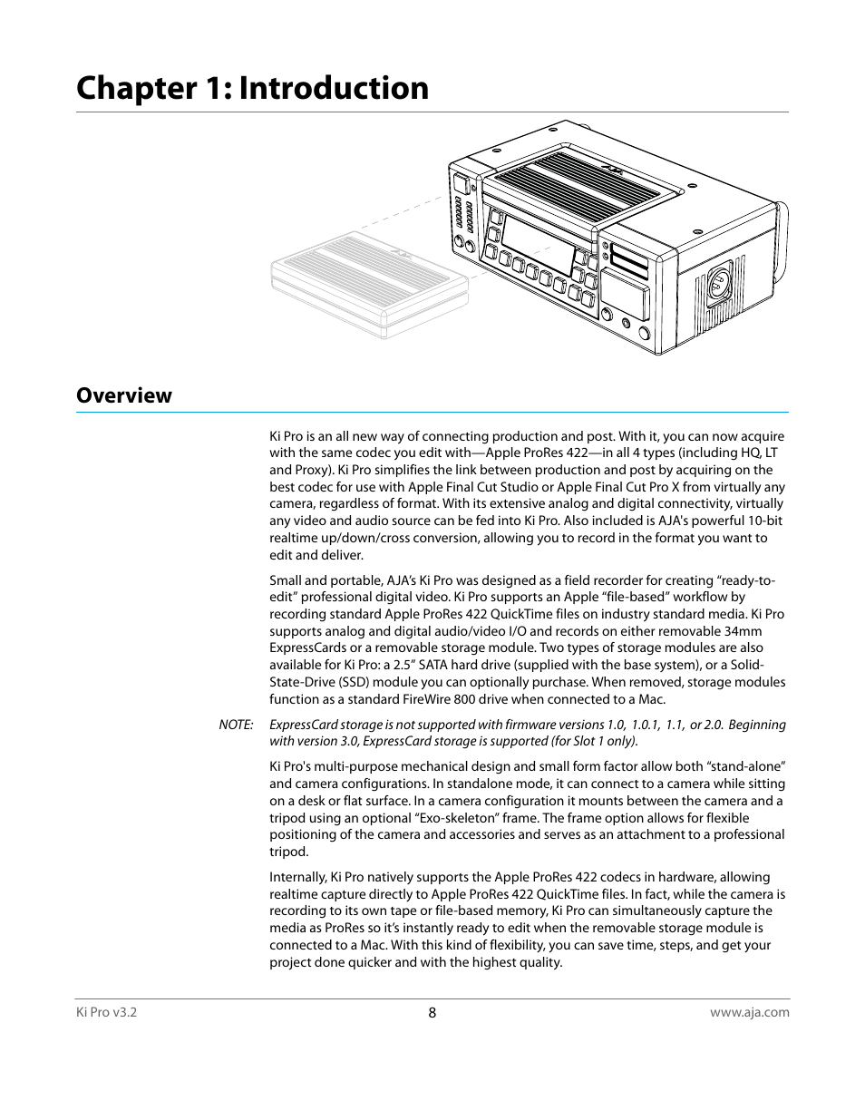 Overview, Chapter 1: introduction | AJA Ki Pro User Manual | Page 8 / 110
