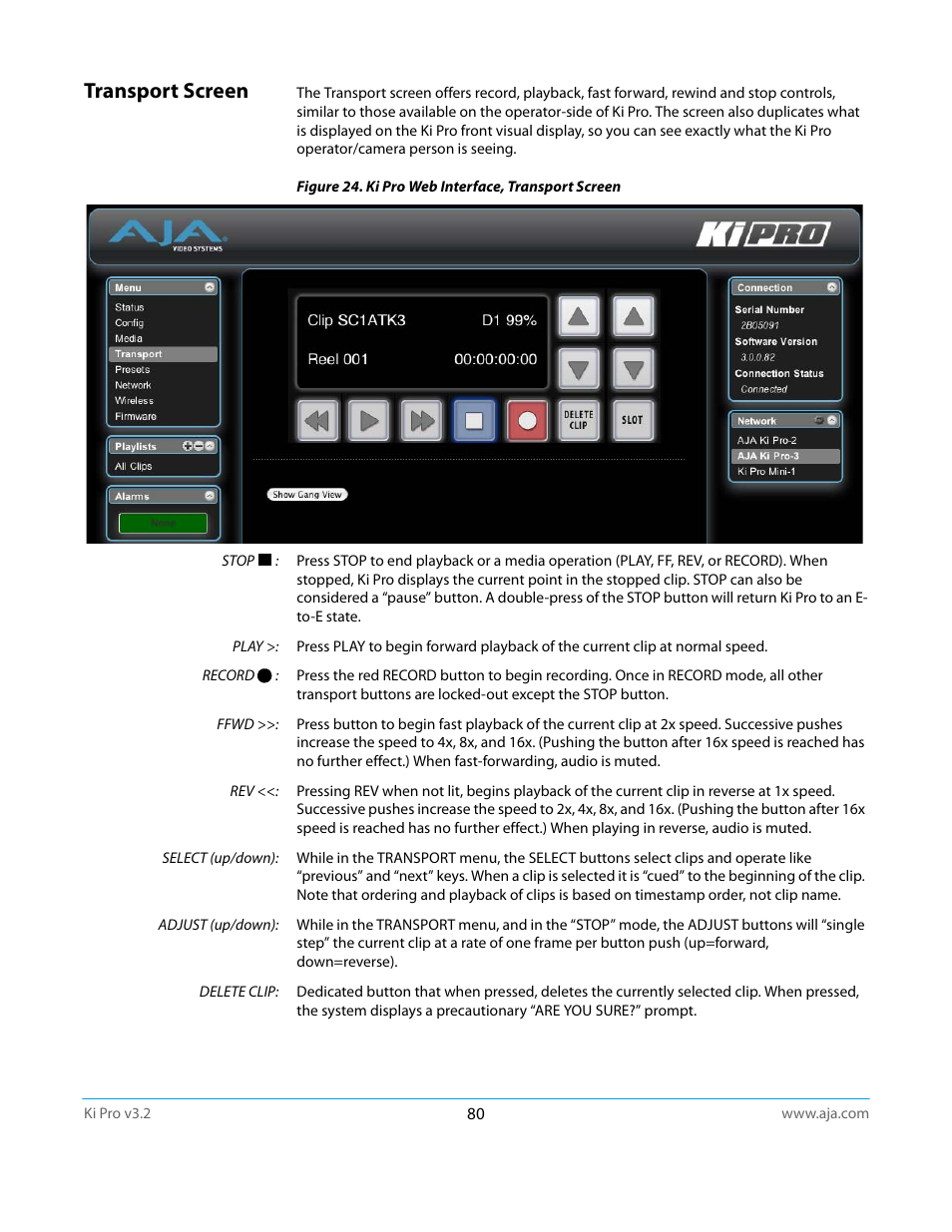 Transport screen | AJA Ki Pro User Manual | Page 80 / 110