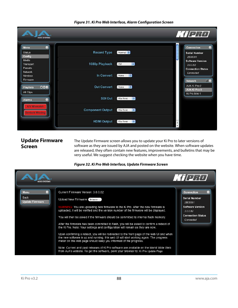 Update firmware screen | AJA Ki Pro User Manual | Page 88 / 110