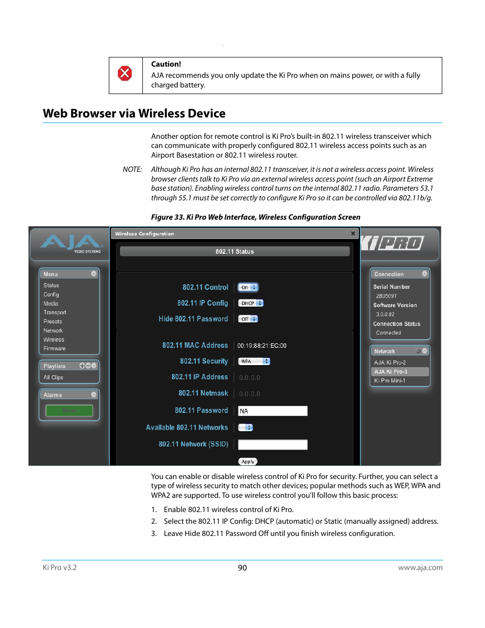 Web browser via wireless device | AJA Ki Pro User Manual | Page 90 / 110