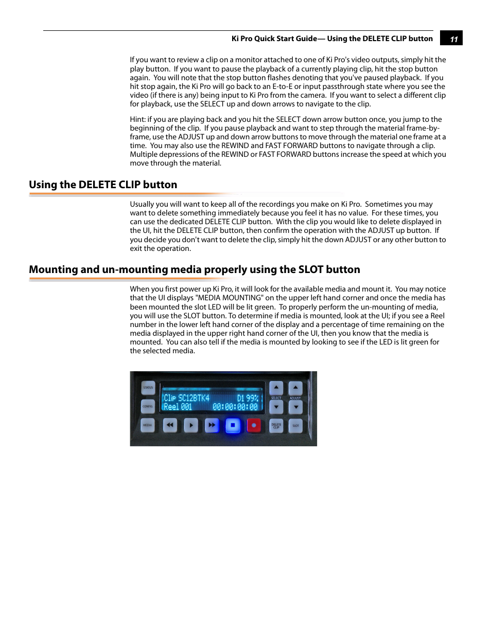 Using the delete clip button | AJA Ki Pro User Manual | Page 11 / 16
