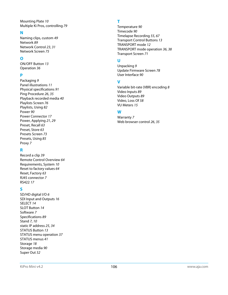 AJA Ki Pro Mini User Manual | Page 106 / 106