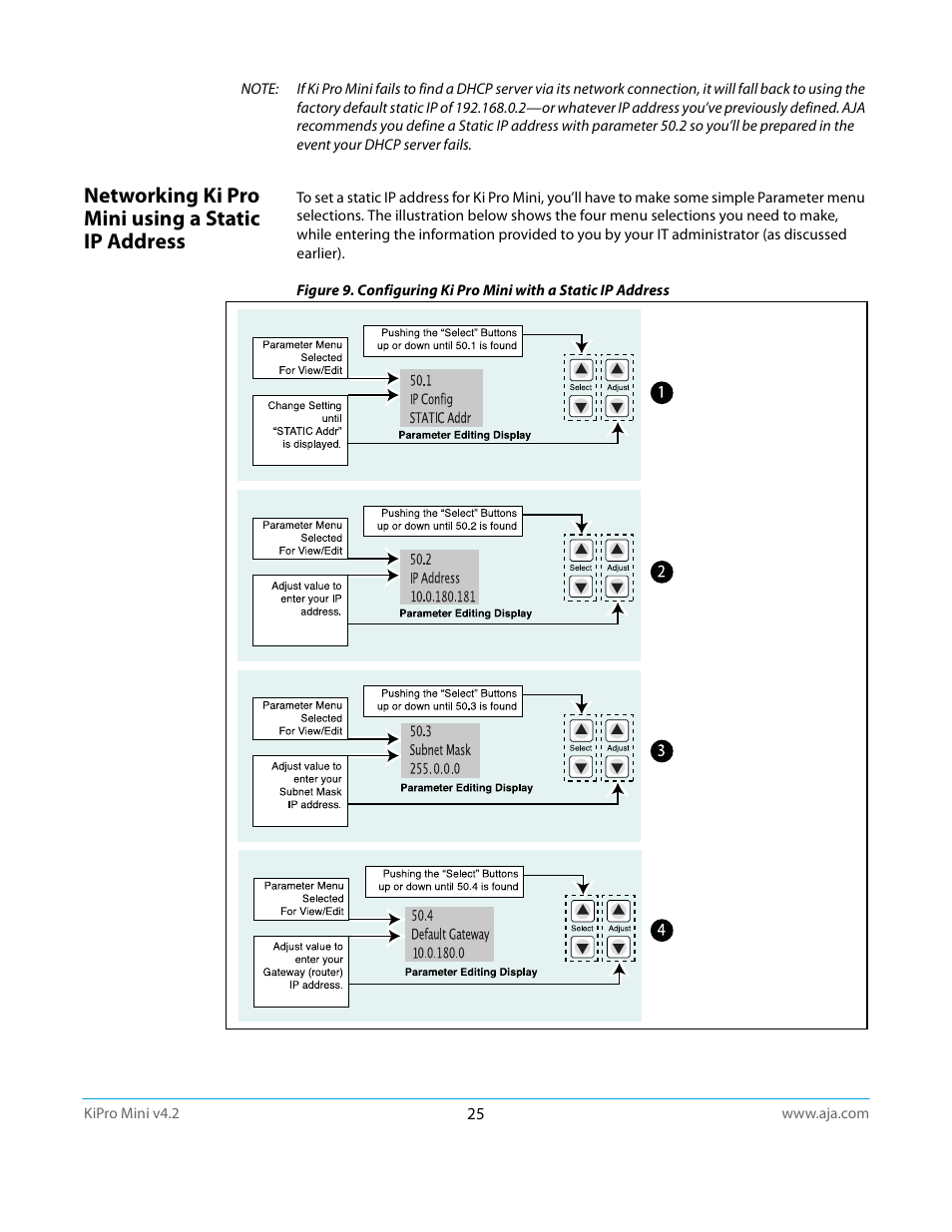 Networking ki pro mini using a static ip address | AJA Ki Pro Mini User Manual | Page 25 / 106