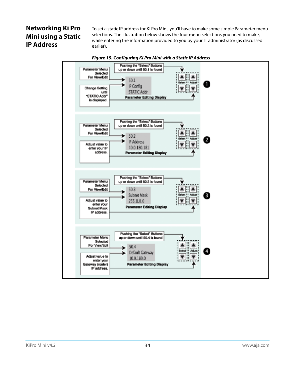 Networking ki pro mini using a static ip address | AJA Ki Pro Mini User Manual | Page 34 / 106