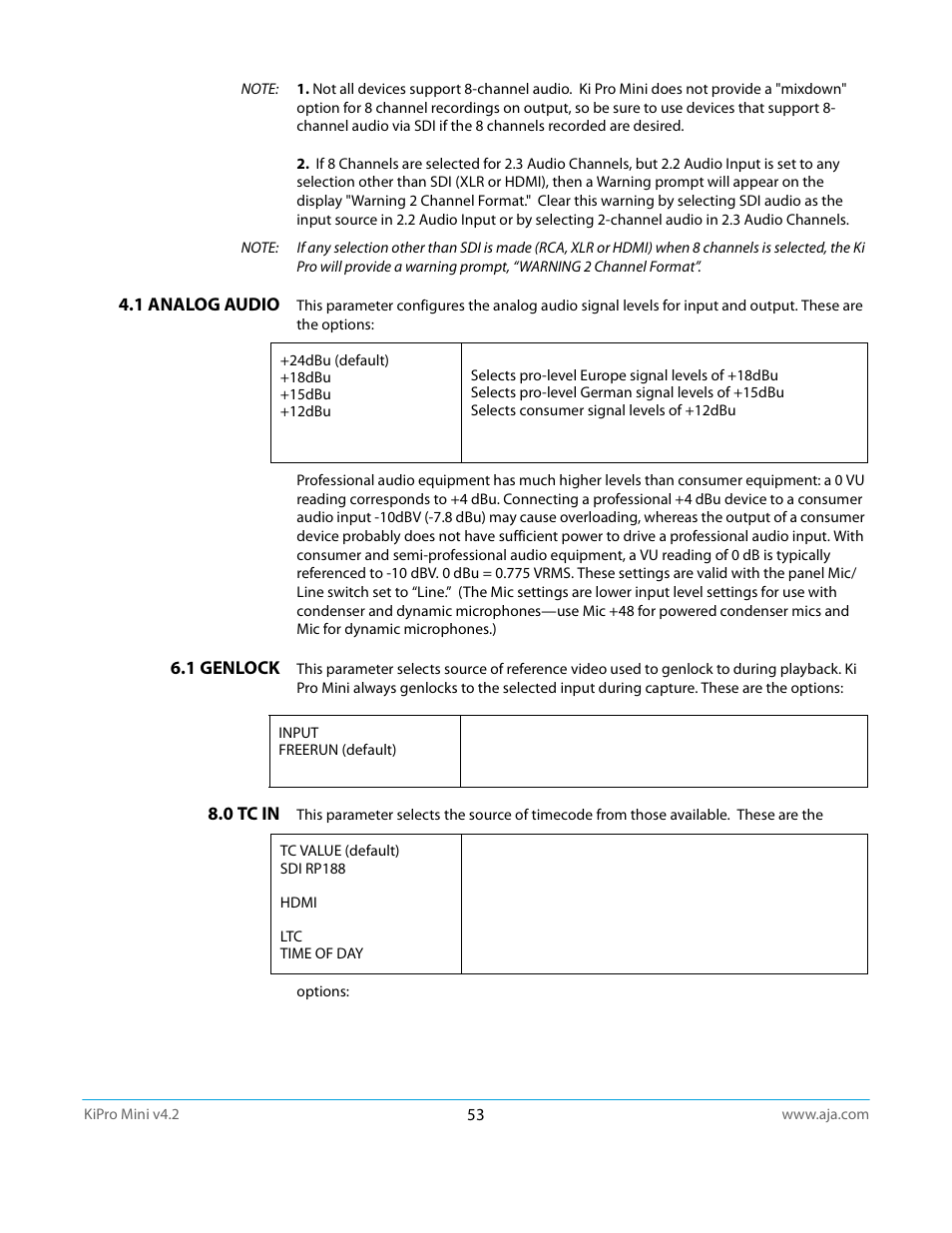 1 analog audio, 1 genlock, 0 tc in | AJA Ki Pro Mini User Manual | Page 53 / 106