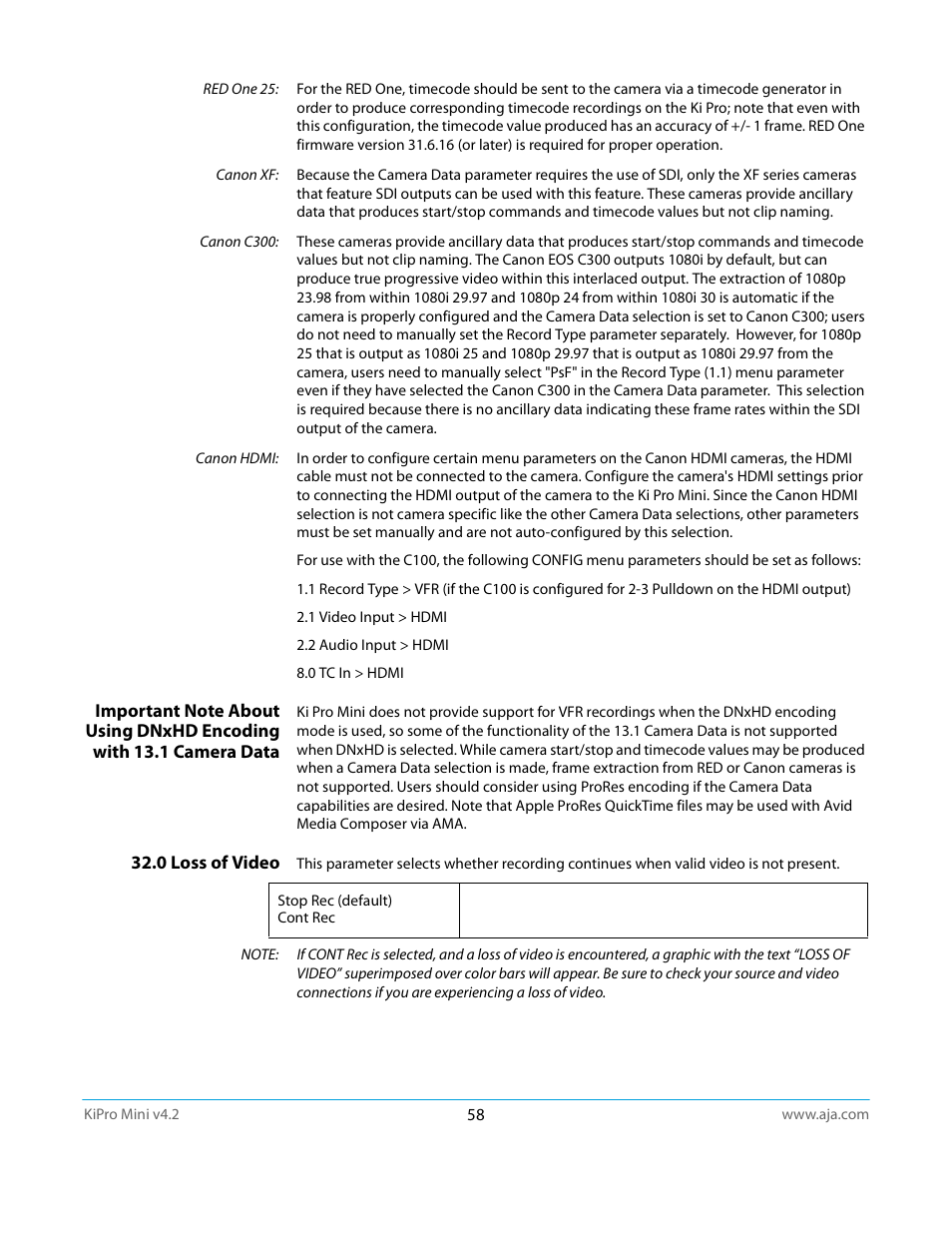 0 loss of video | AJA Ki Pro Mini User Manual | Page 58 / 106