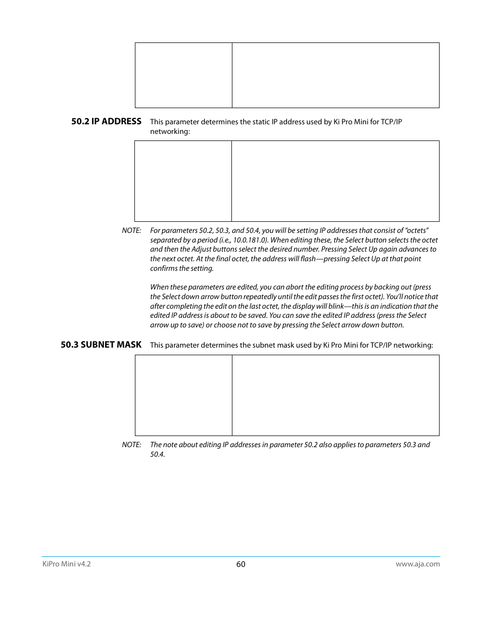 2 ip address, 3 subnet mask | AJA Ki Pro Mini User Manual | Page 60 / 106