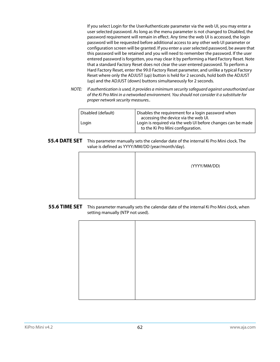 4 date set, 6 time set | AJA Ki Pro Mini User Manual | Page 62 / 106
