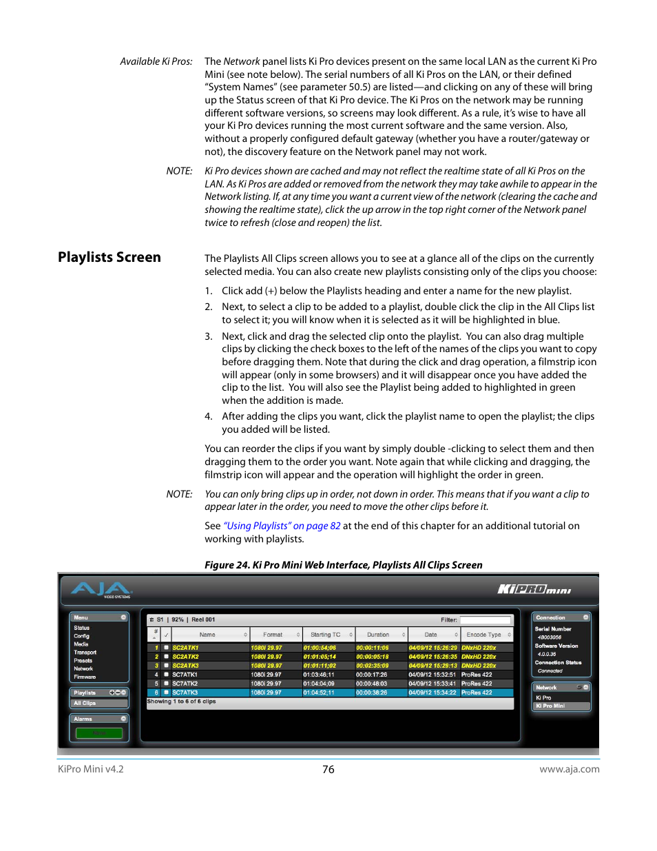 Playlists screen | AJA Ki Pro Mini User Manual | Page 76 / 106