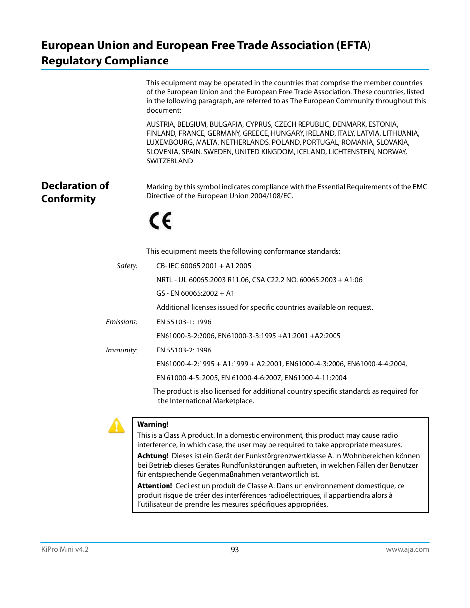 Declaration of conformity | AJA Ki Pro Mini User Manual | Page 93 / 106