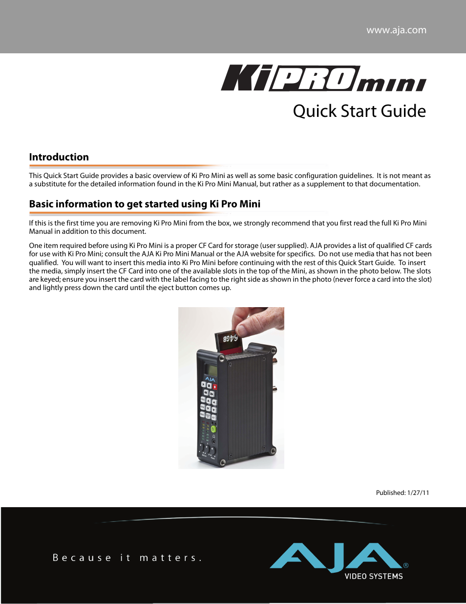 AJA Ki Pro Mini User Manual | 10 pages