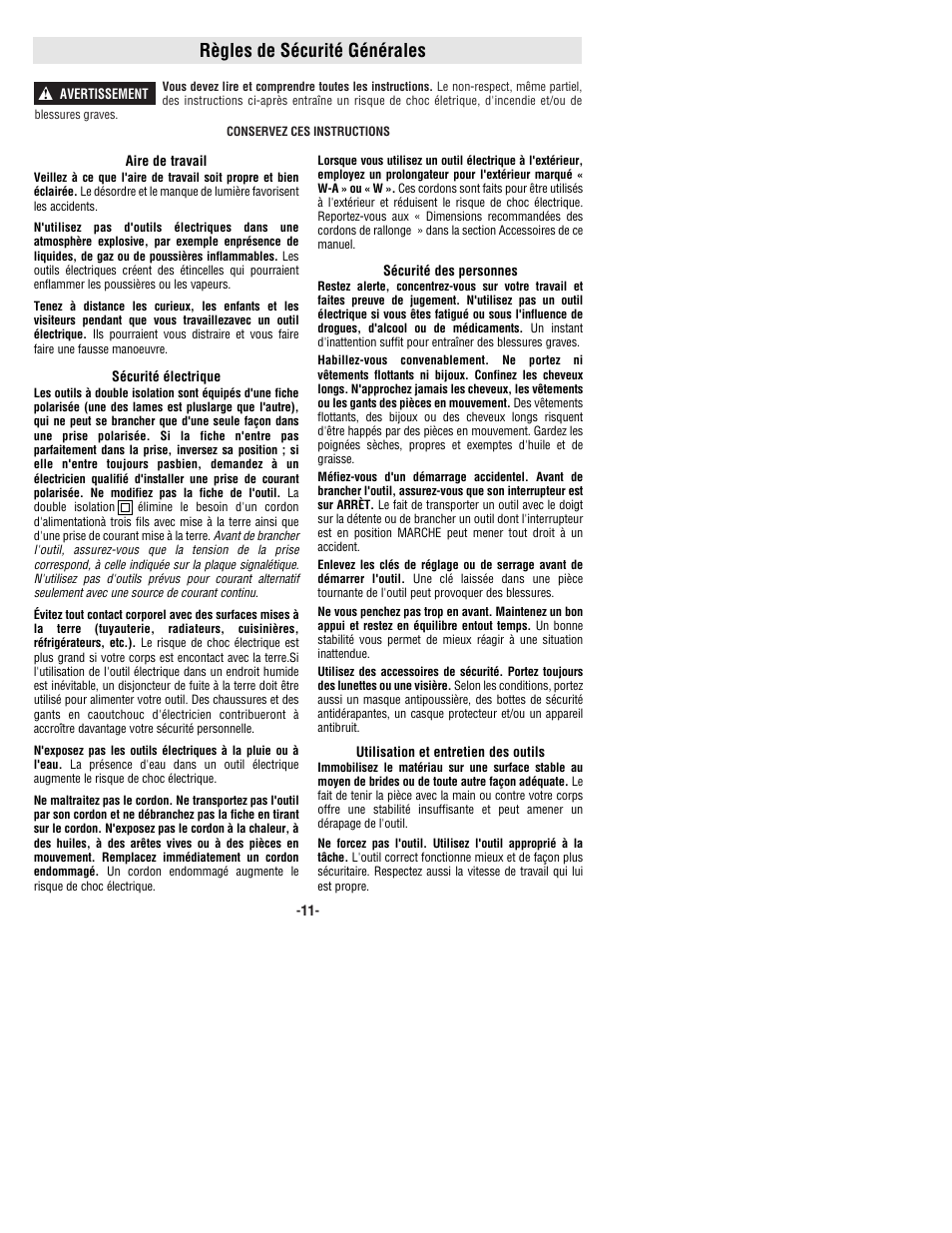 Règles de sécurité générales | Bosch 1274DVS User Manual | Page 11 / 32