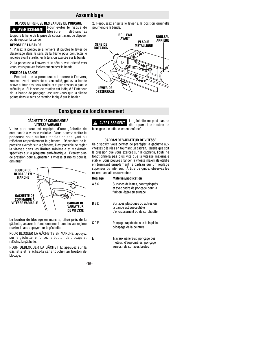 Assemblage, Consignes de fonctionnement | Bosch 1274DVS User Manual | Page 16 / 32