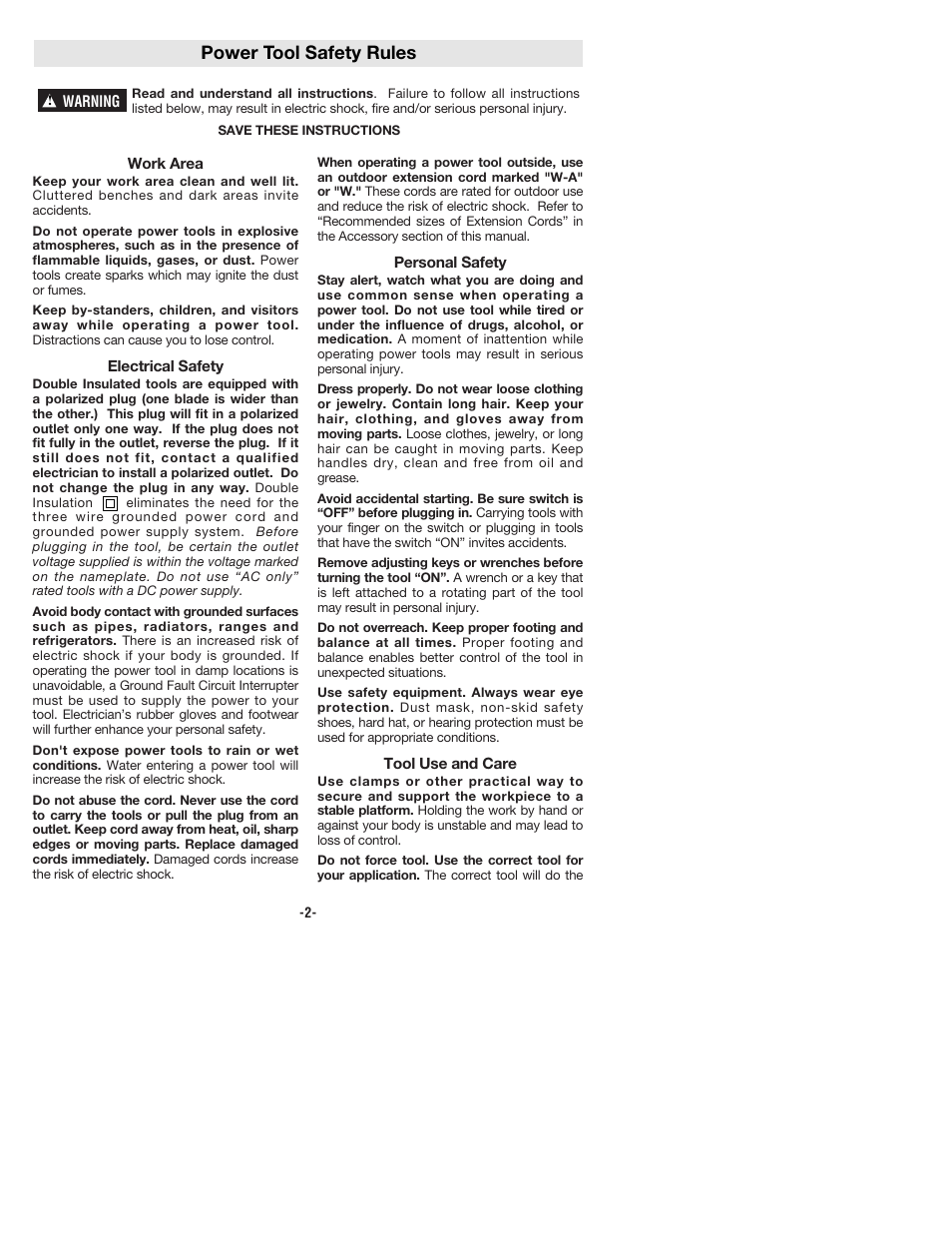 Power tool safety rules | Bosch 1274DVS User Manual | Page 2 / 32
