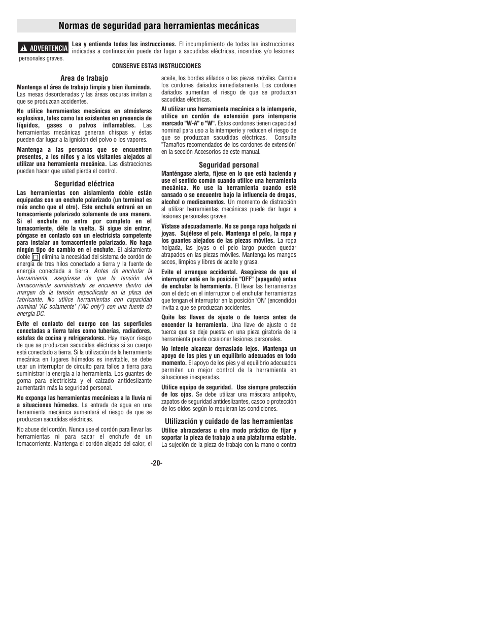 Normas de seguridad para herramientas mecánicas | Bosch 1274DVS User Manual | Page 20 / 32