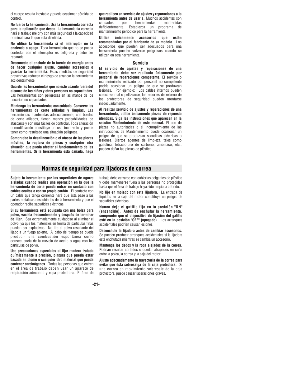 Normas de seguridad para lijadoras de correa | Bosch 1274DVS User Manual | Page 21 / 32