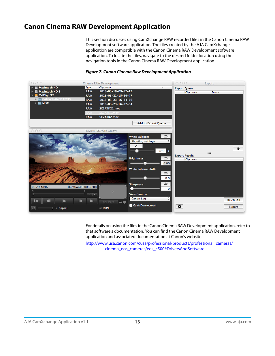 Canon cinema raw development application | AJA CamXchange User Manual | Page 13 / 16