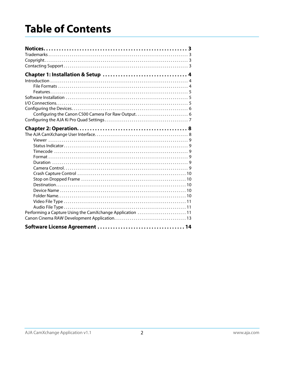 AJA CamXchange User Manual | Page 2 / 16