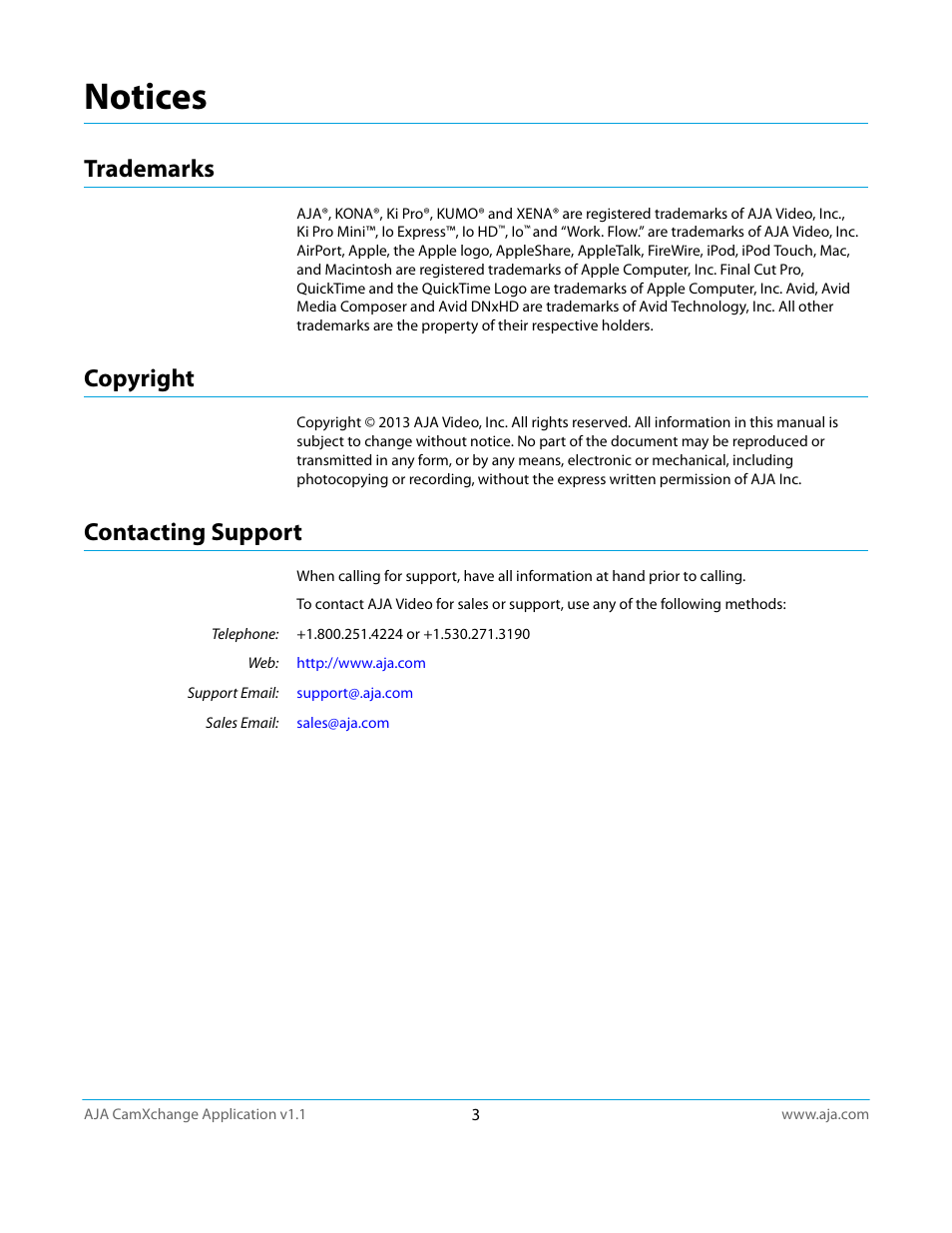 AJA CamXchange User Manual | Page 3 / 16