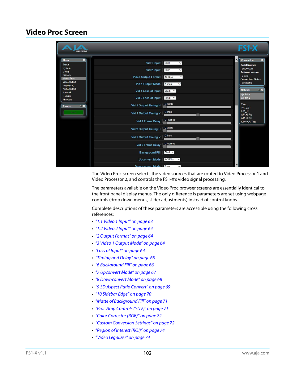 Video proc screen | AJA FS1-X Manual User Manual | Page 102 / 137