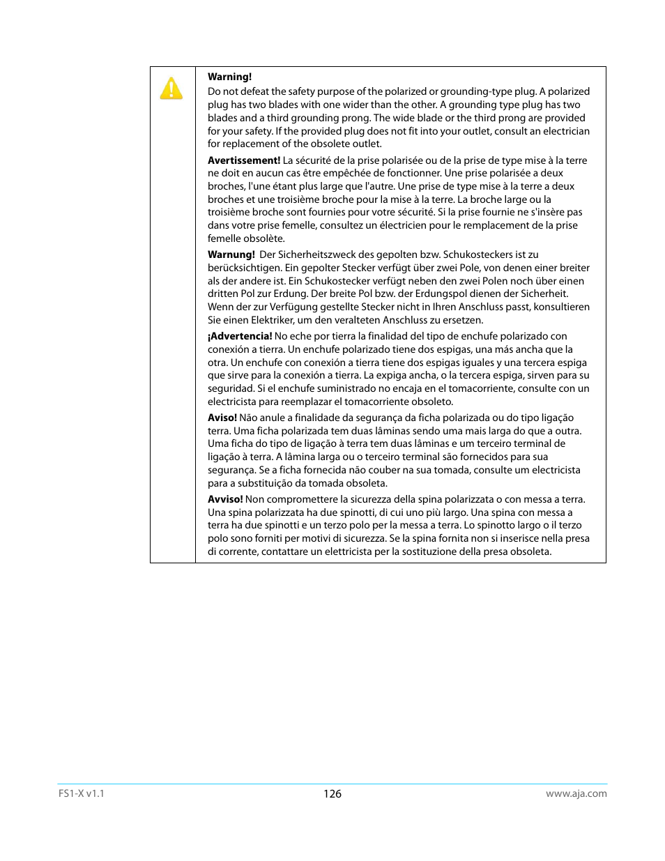 AJA FS1-X Manual User Manual | Page 126 / 137