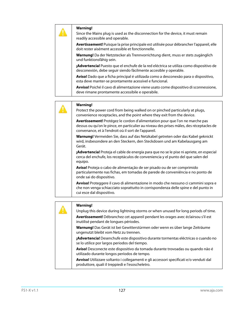 AJA FS1-X Manual User Manual | Page 127 / 137