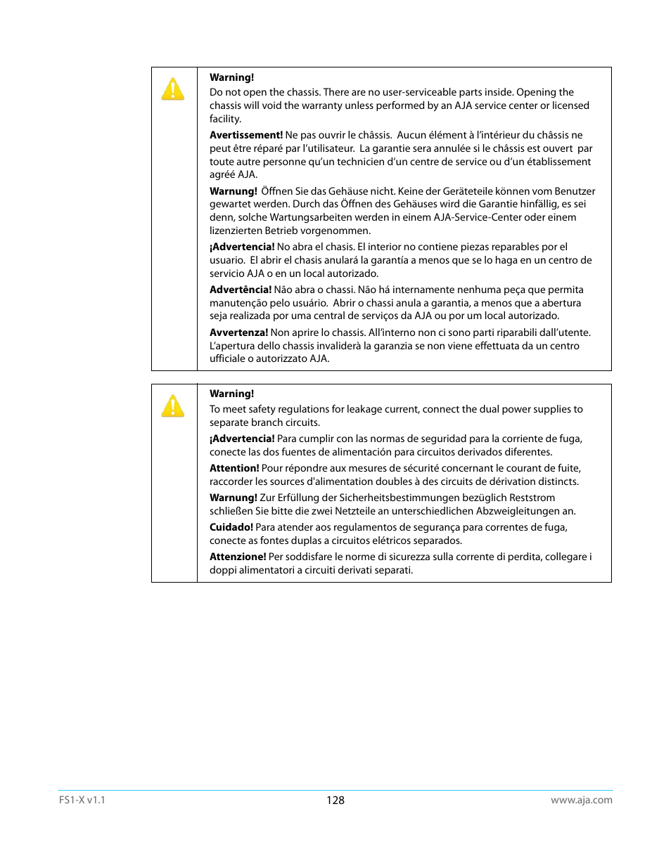 AJA FS1-X Manual User Manual | Page 128 / 137