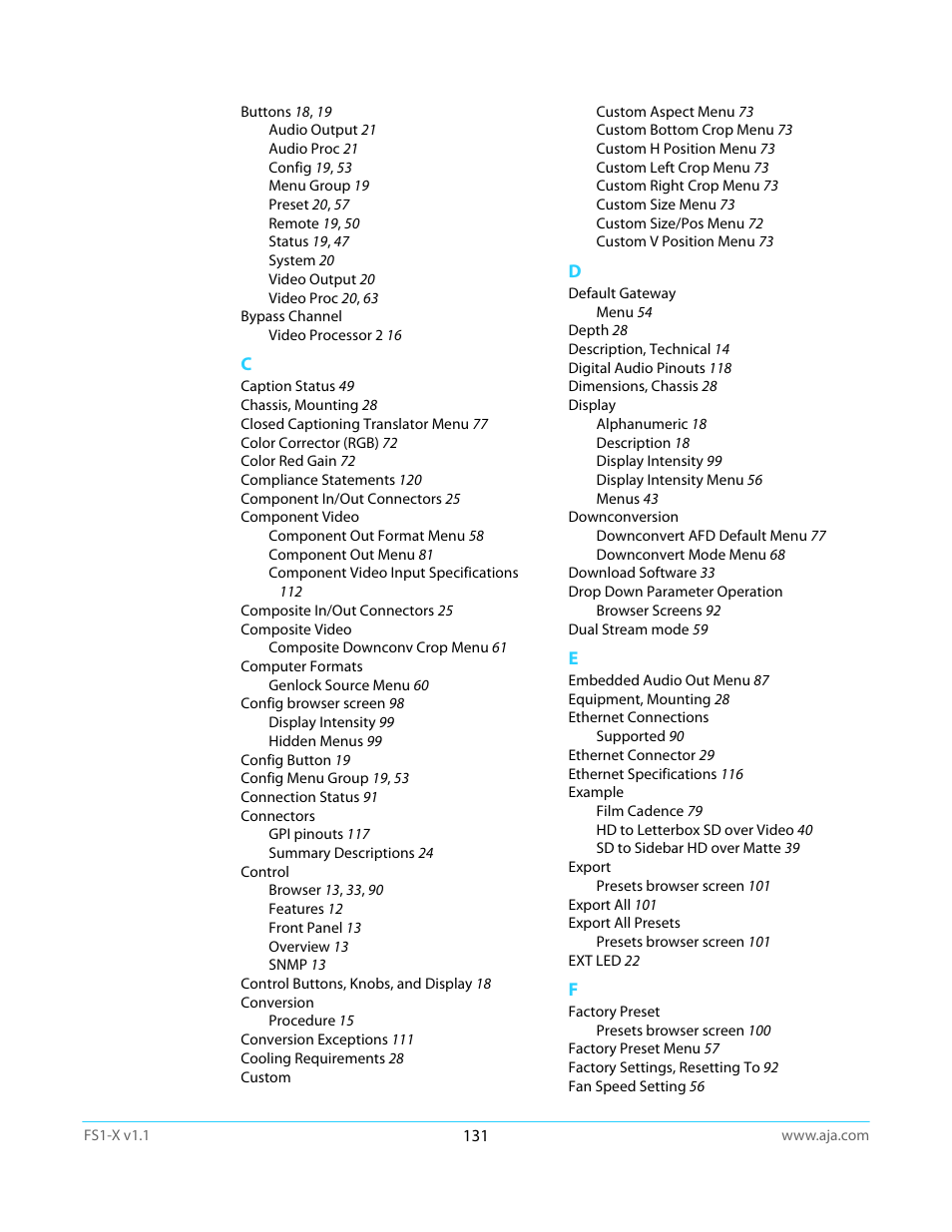 AJA FS1-X Manual User Manual | Page 131 / 137