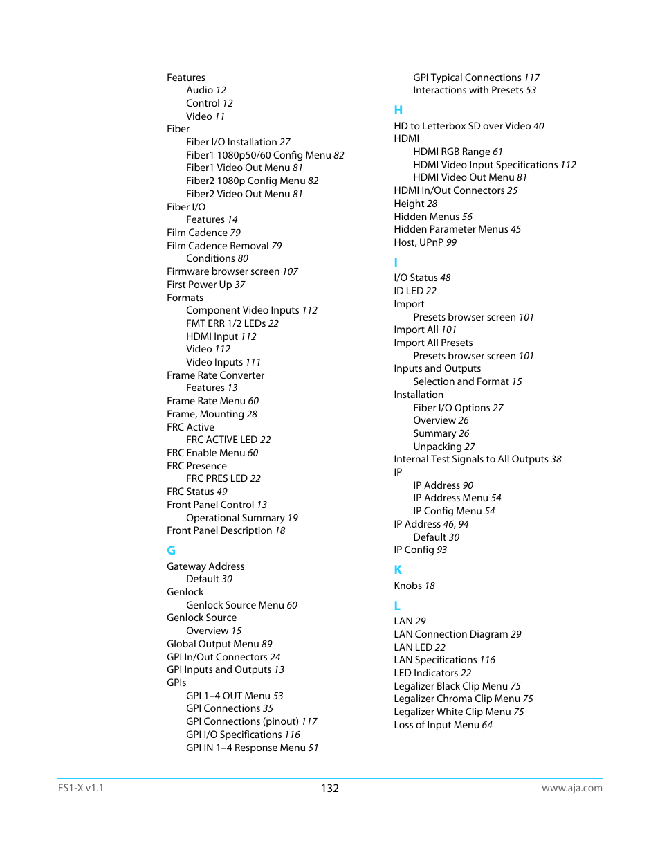 AJA FS1-X Manual User Manual | Page 132 / 137