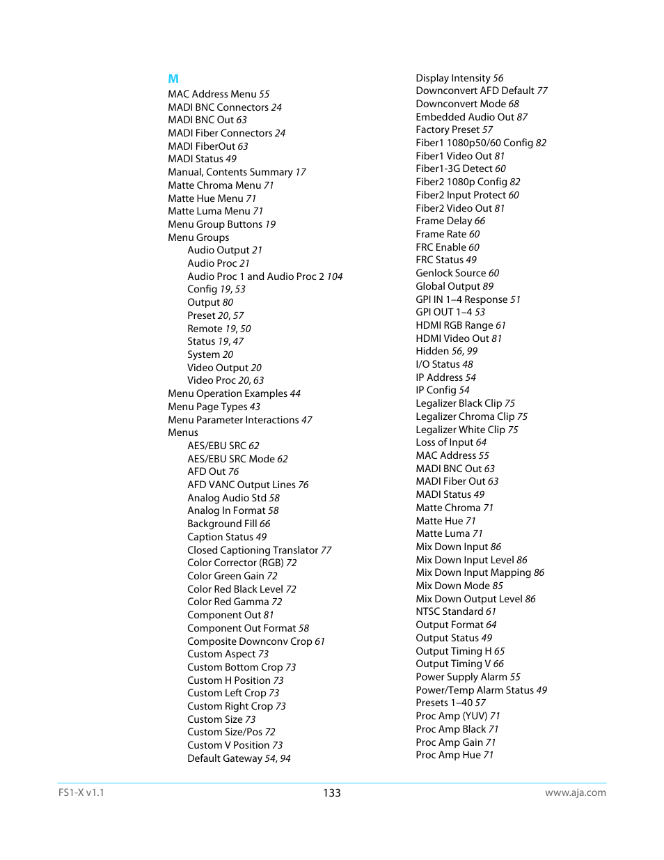 AJA FS1-X Manual User Manual | Page 133 / 137