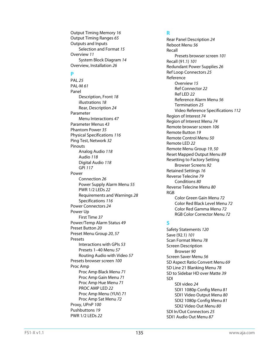 AJA FS1-X Manual User Manual | Page 135 / 137