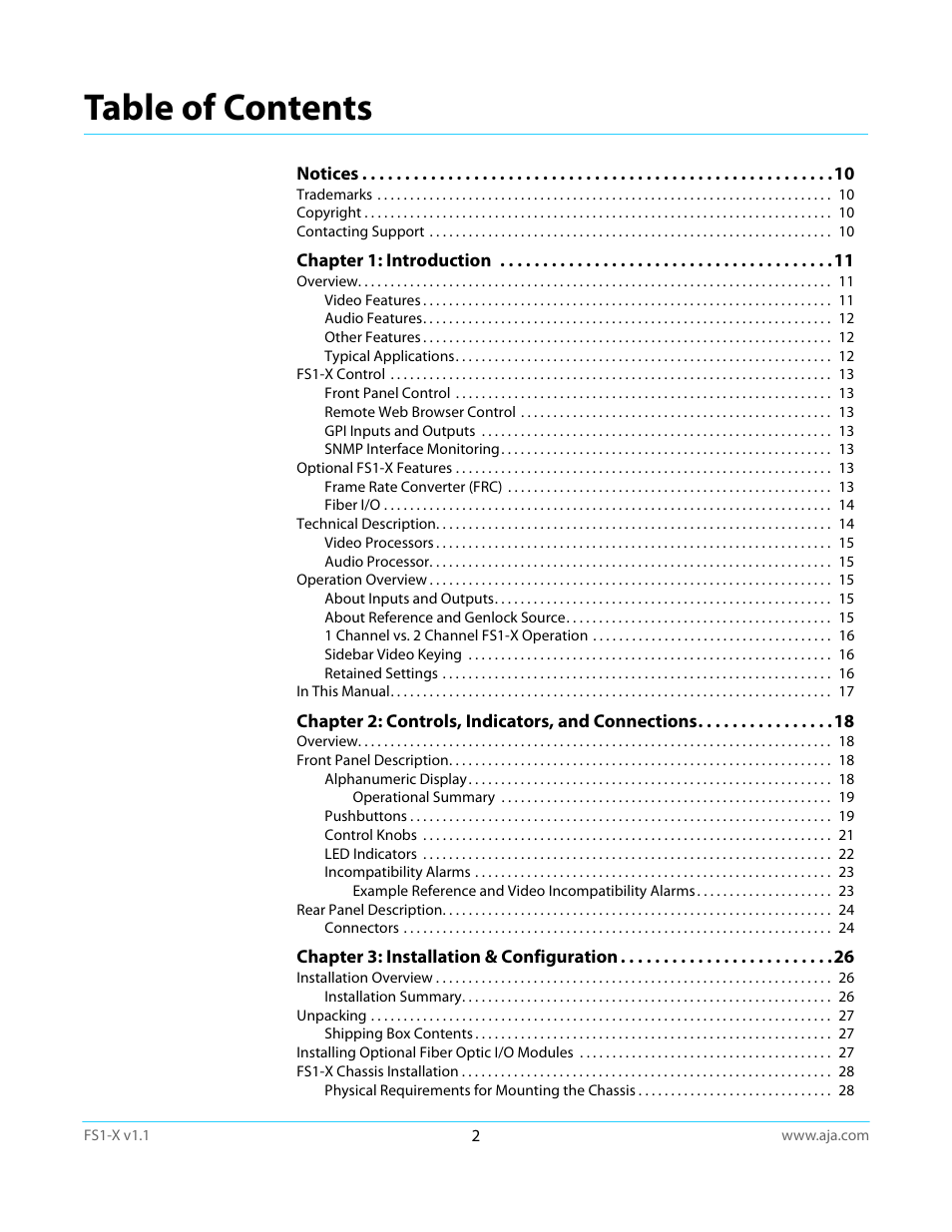 AJA FS1-X Manual User Manual | Page 2 / 137