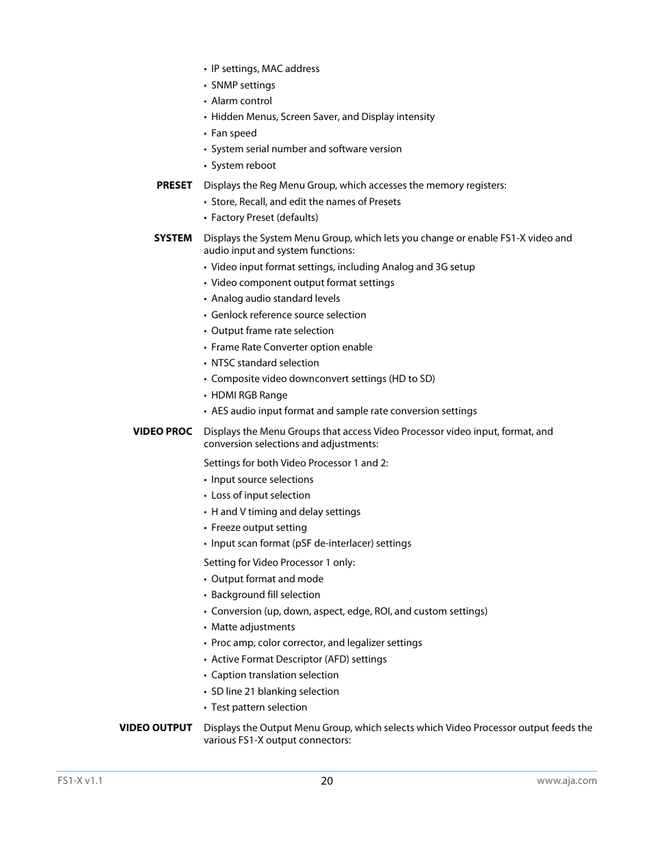 AJA FS1-X Manual User Manual | Page 20 / 137
