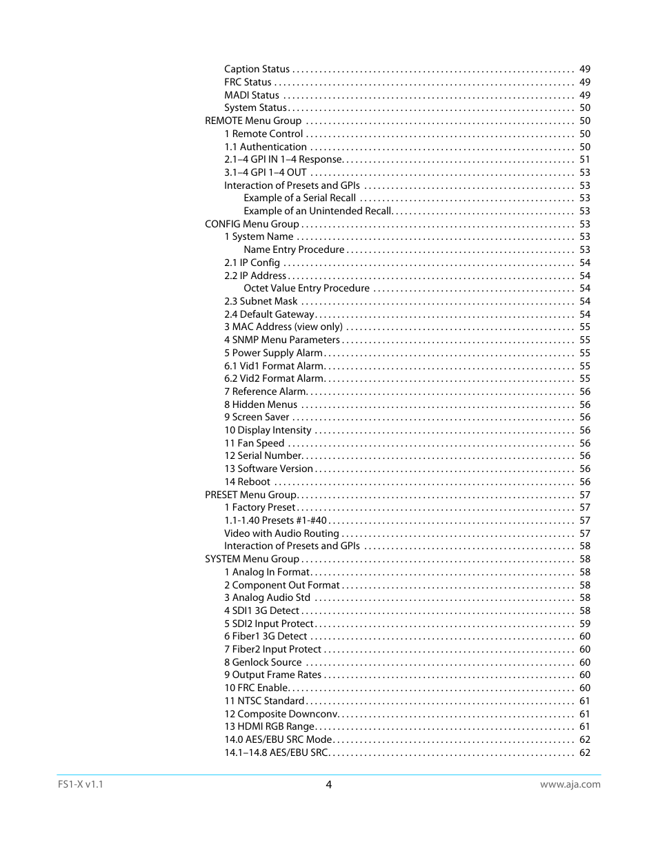 AJA FS1-X Manual User Manual | Page 4 / 137