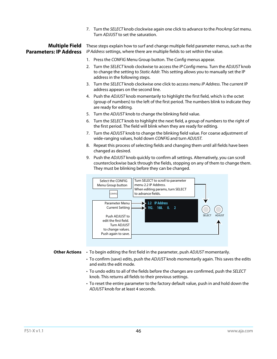 Multiple field parameters: ip address | AJA FS1-X Manual User Manual | Page 46 / 137