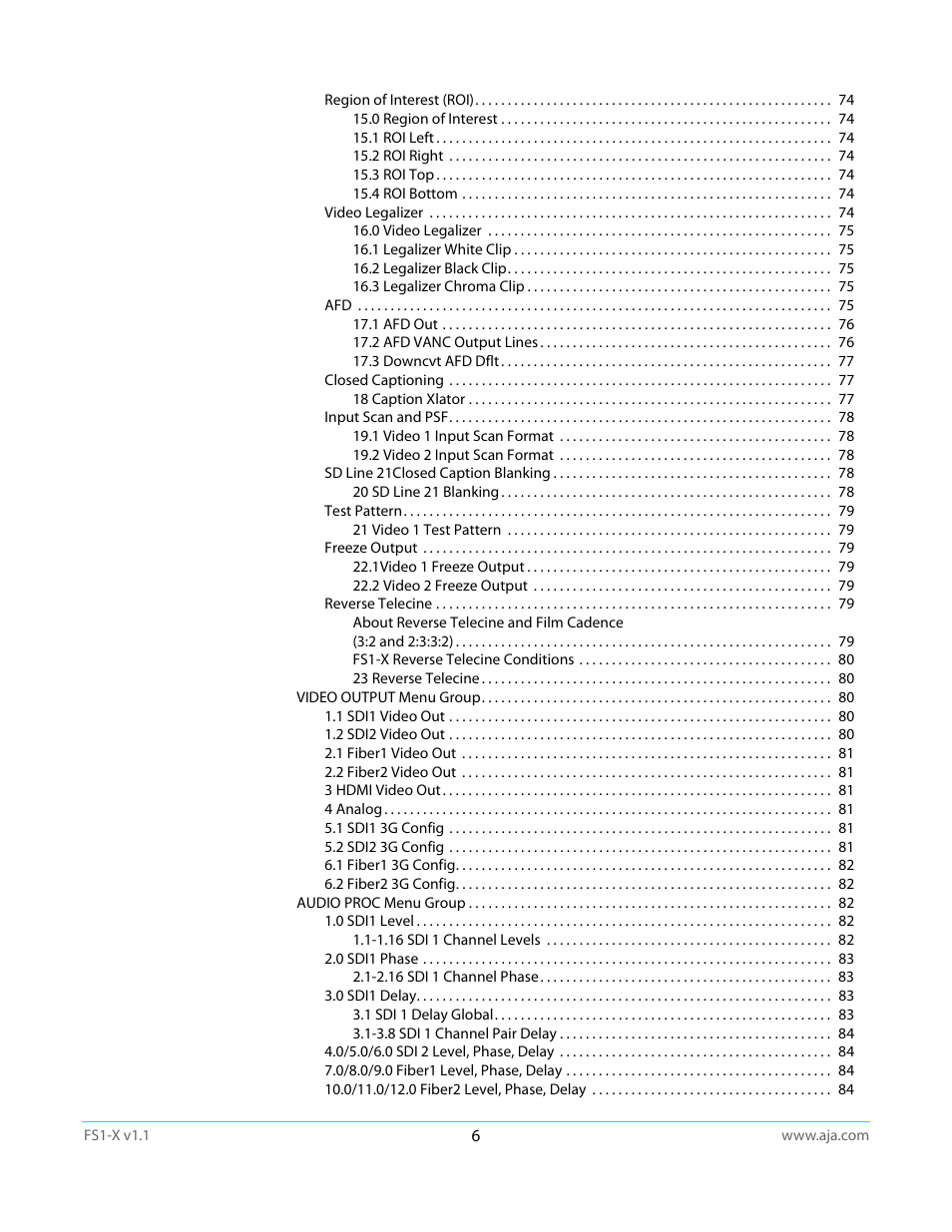 AJA FS1-X Manual User Manual | Page 6 / 137