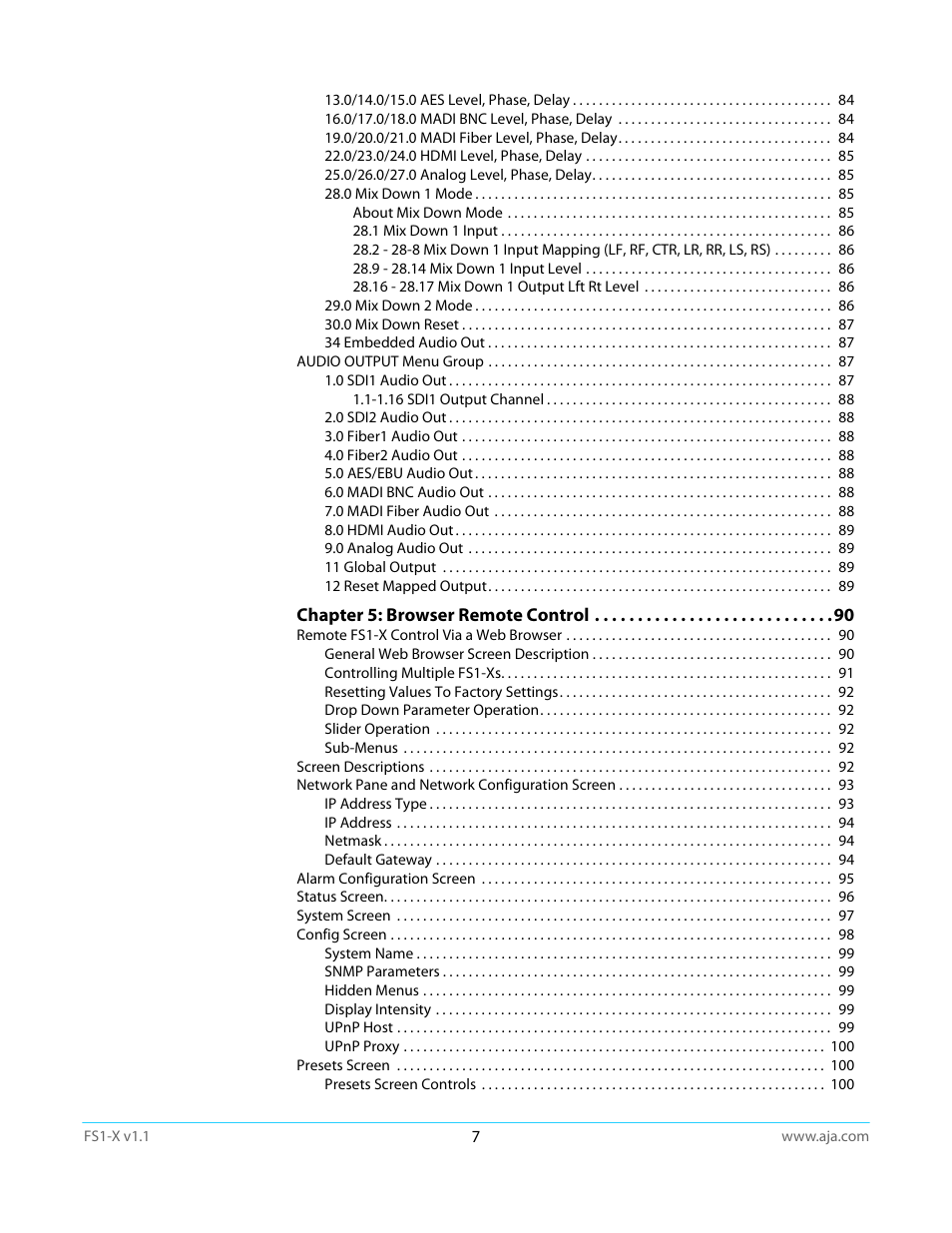 AJA FS1-X Manual User Manual | Page 7 / 137