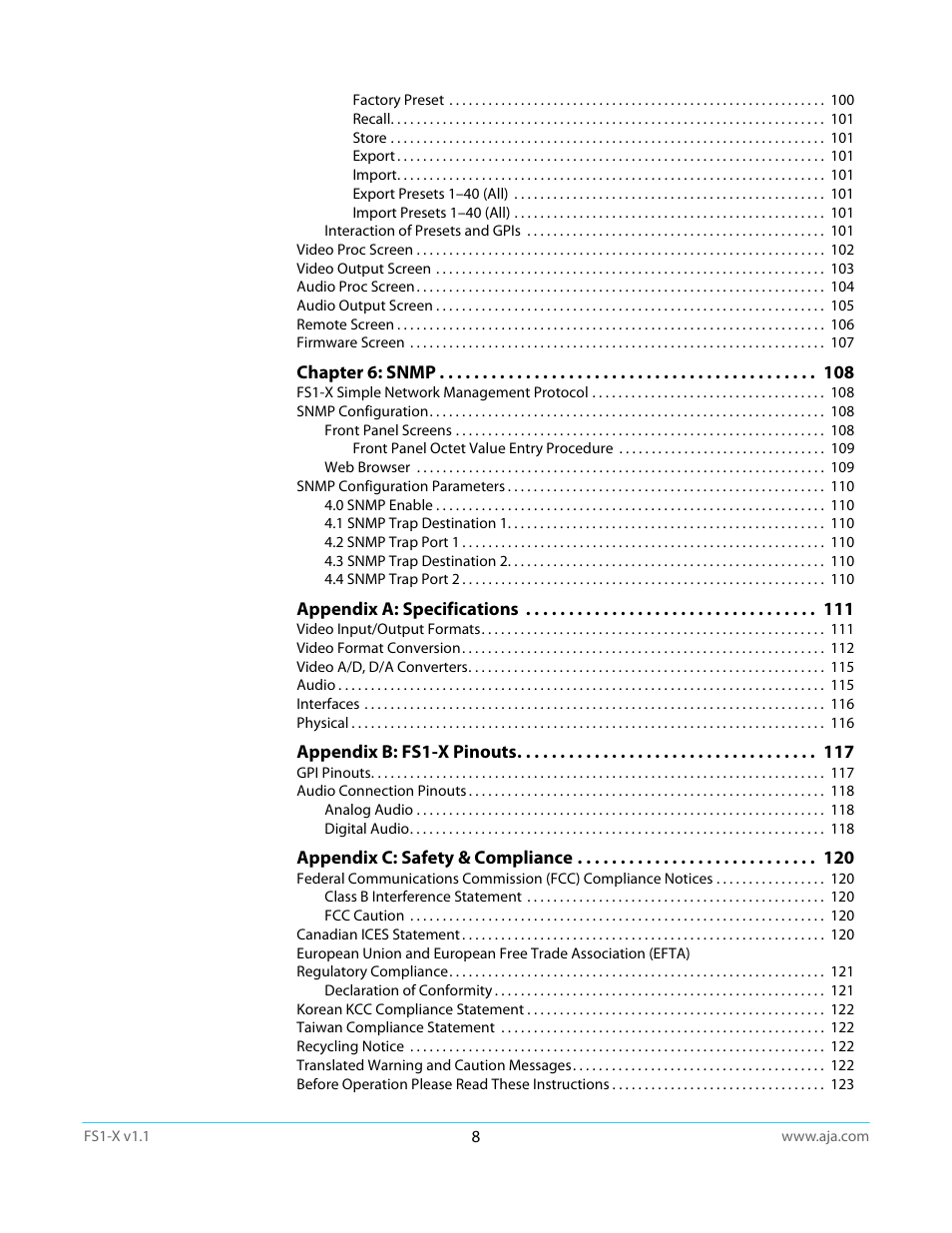 AJA FS1-X Manual User Manual | Page 8 / 137