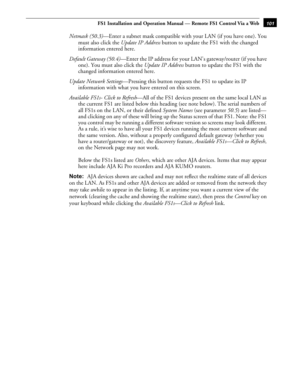 AJA FS1 Version 2.2.0.47 User Manual | Page 111 / 138
