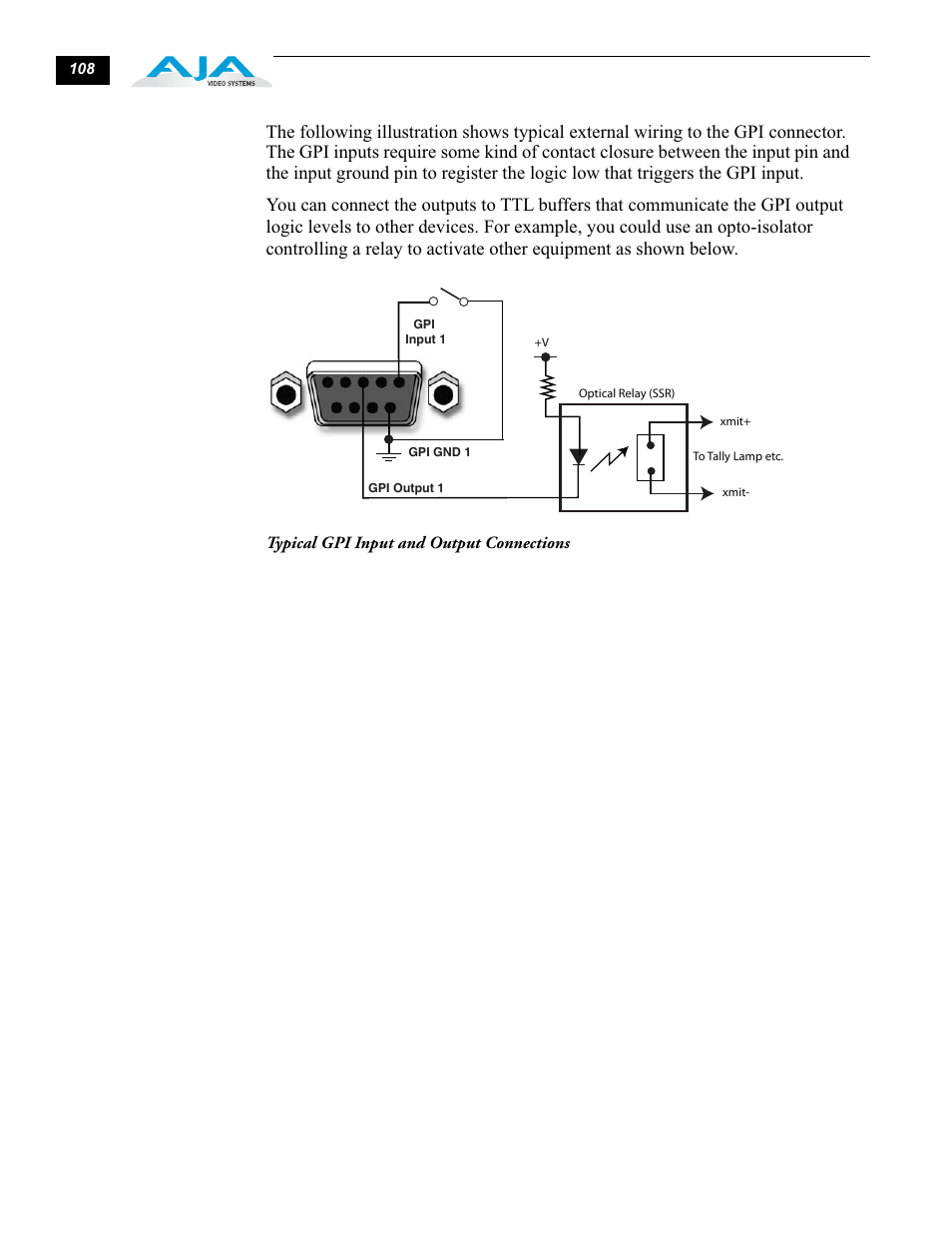 Typical gpi input and output connections | AJA FS1 Version 2.2.0.47 User Manual | Page 118 / 138