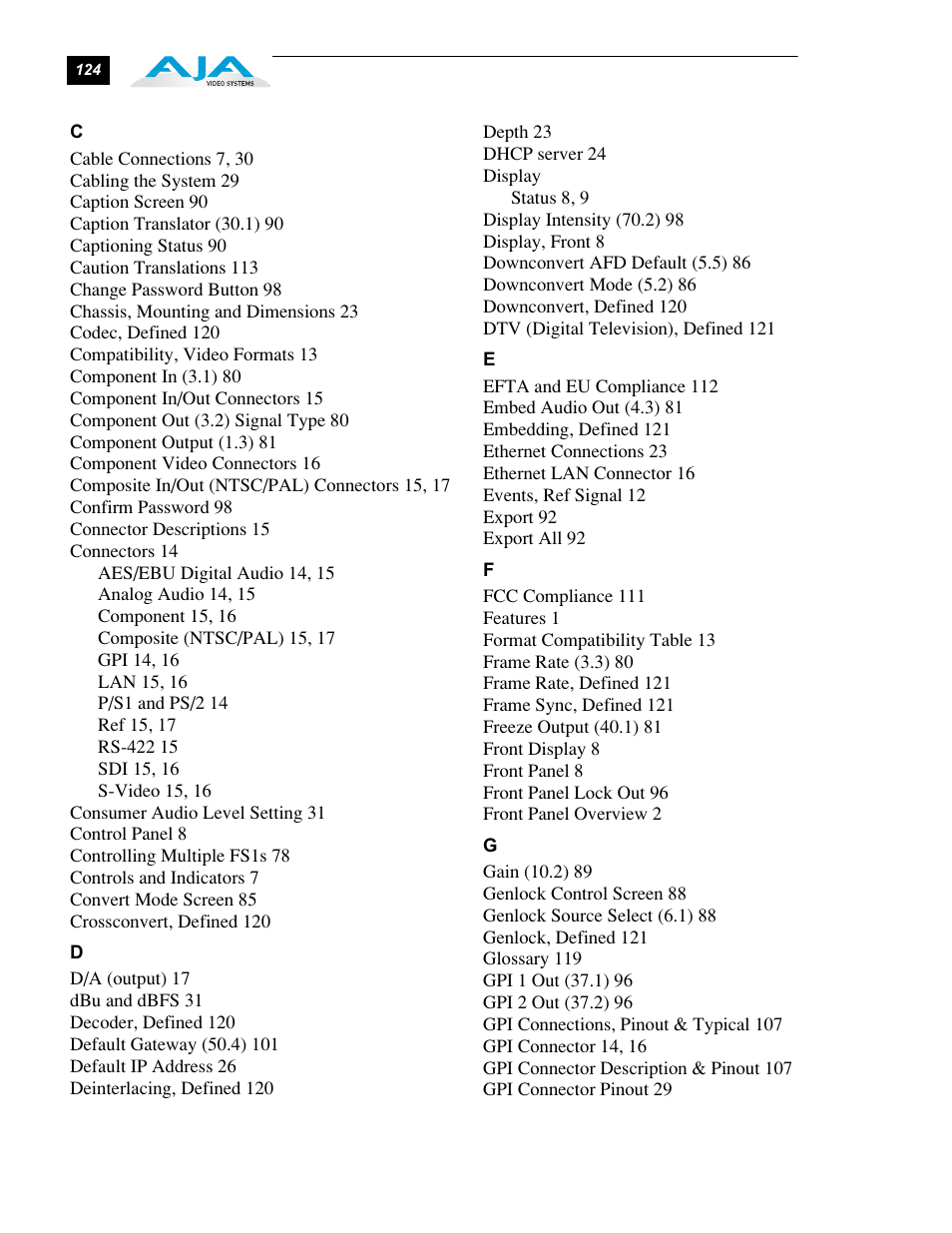 AJA FS1 Version 2.2.0.47 User Manual | Page 134 / 138