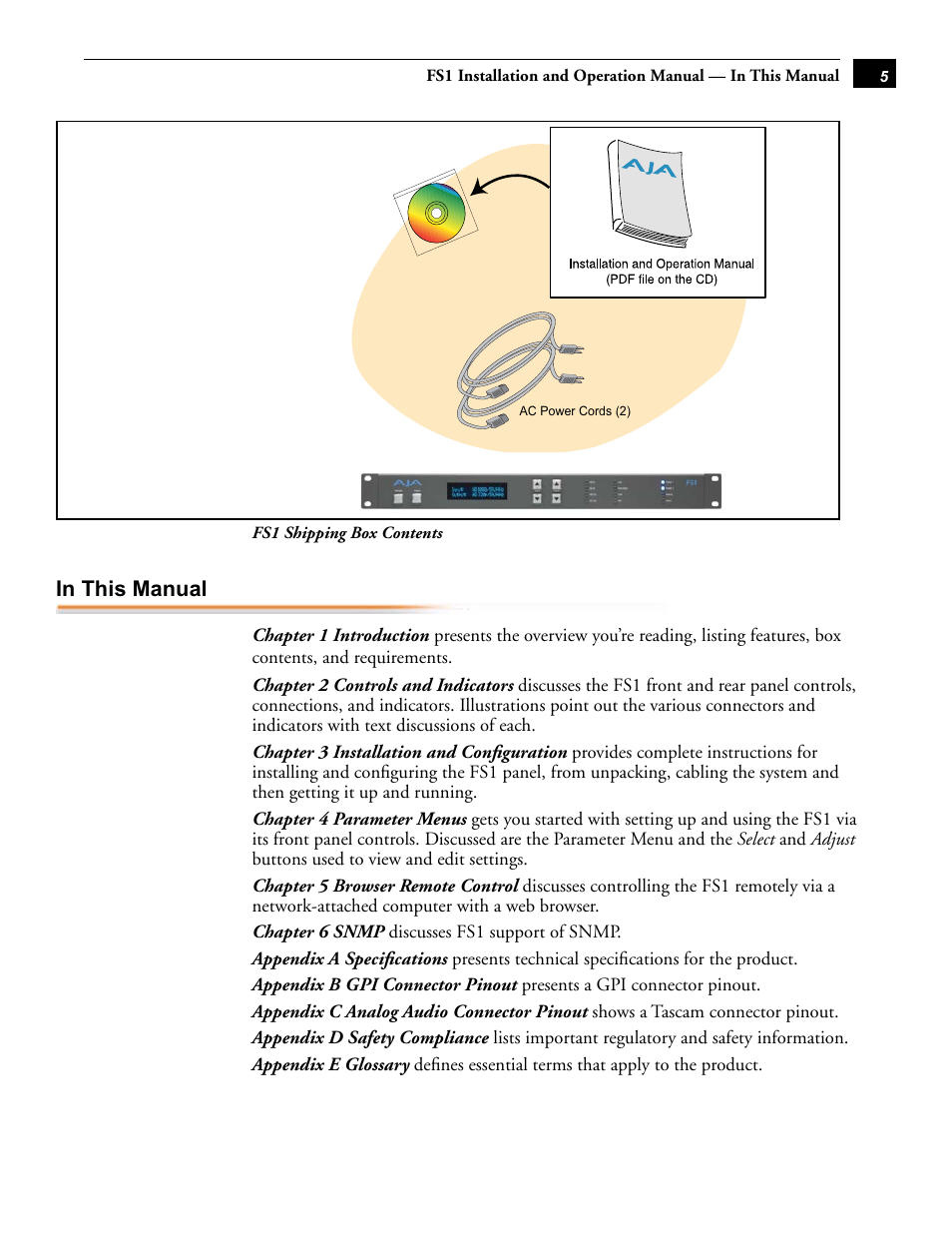 In this manual | AJA FS1 Version 2.2.0.47 User Manual | Page 15 / 138